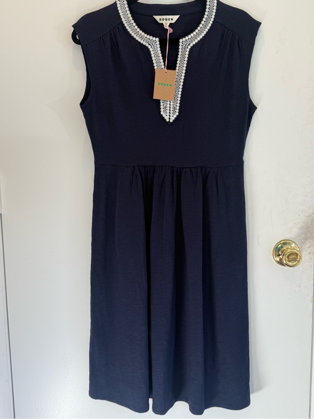 Boden Navy Sleeveless Beaded-detail Neck Mini Dress